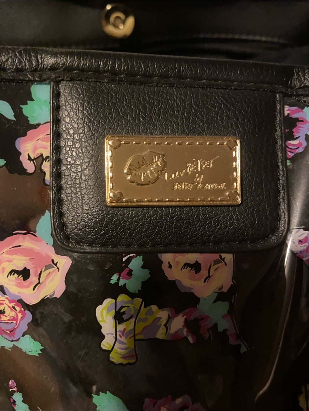 Luv Betsey - Betsey Johnson clear black tote W/ French Bulldog Multicolor Blooms